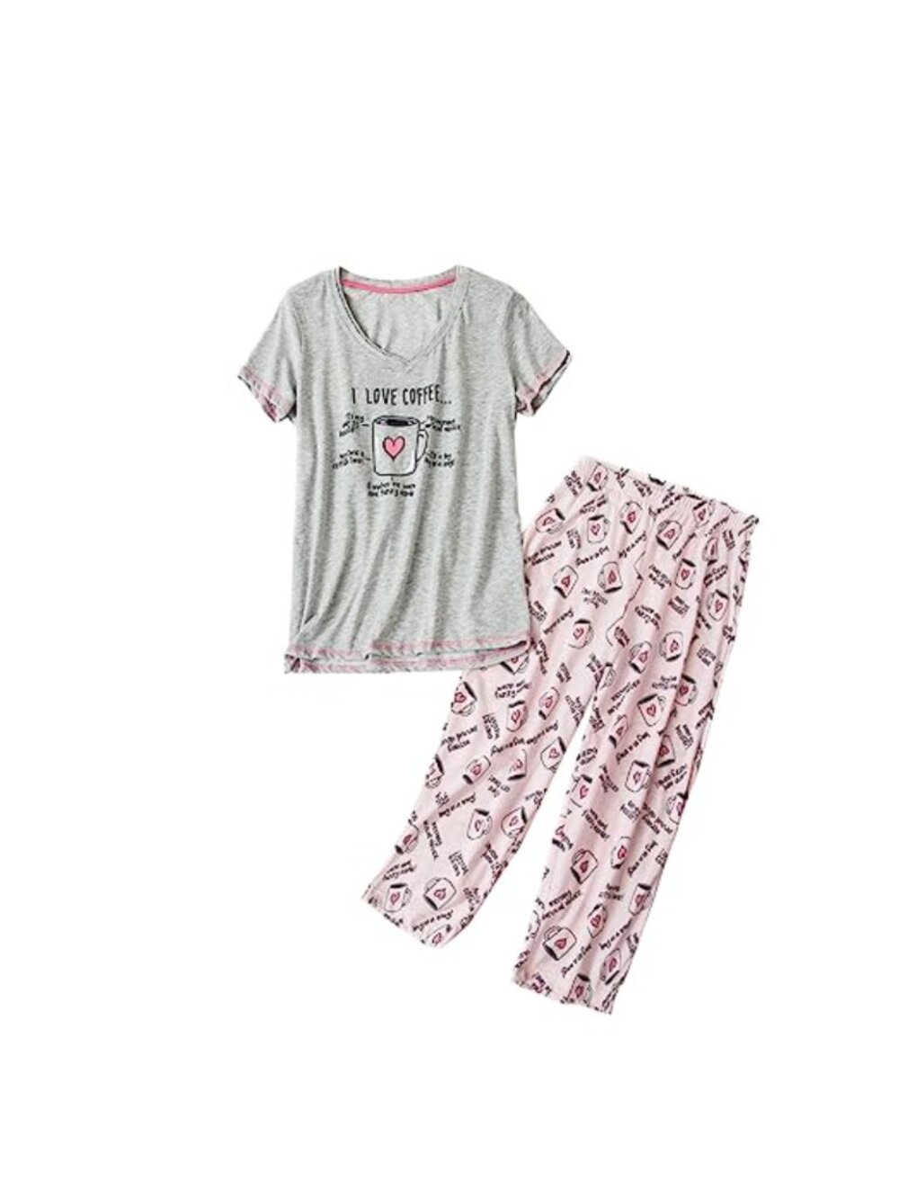 Women's Short Sleeve Pajama Set with Capri Pants Cartoon Print Sleepwear